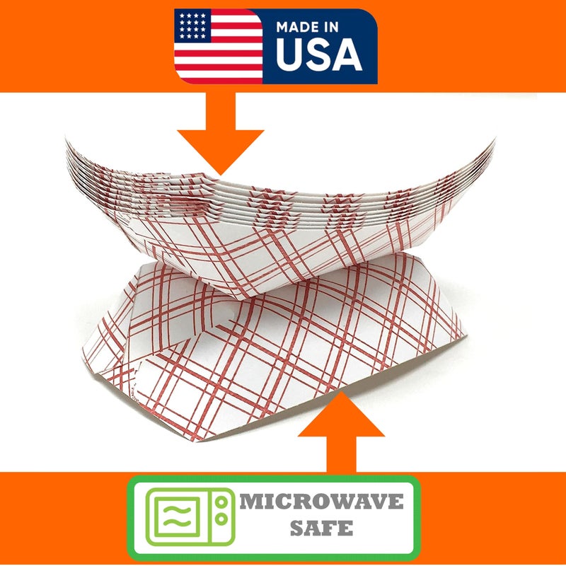 Mr. Miracle Mr Miracle Paper Food Trays, Red & White Checkered Paper. Extra Large (5LB). 100 Pack, Disposable, Recyclable Serving Boats.For Condiments, Snacks & Concession Food, Grease Ressistant - Image 4